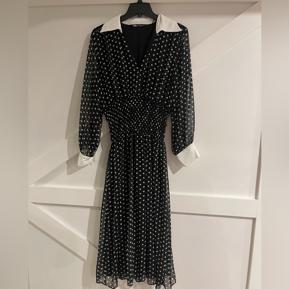 Zara polka dot collared dress XL